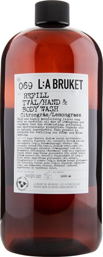 Bilde av L:a Bruket 069 Hand & Body Wash Lemongrass Refill 1000 ml