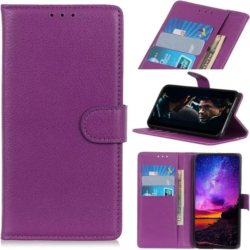 iPhone 12 / 12 Pro Skinn Flip Deksel med Lommebok - Lilla