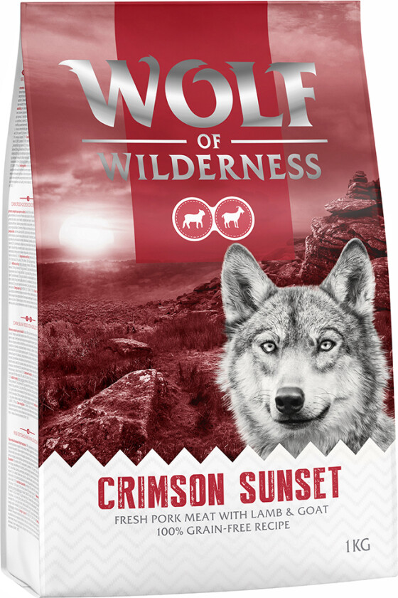 1 kg Wolf of Wilderness hundefôr til spesialpris! - Crimson Sunset - Lam & Geit