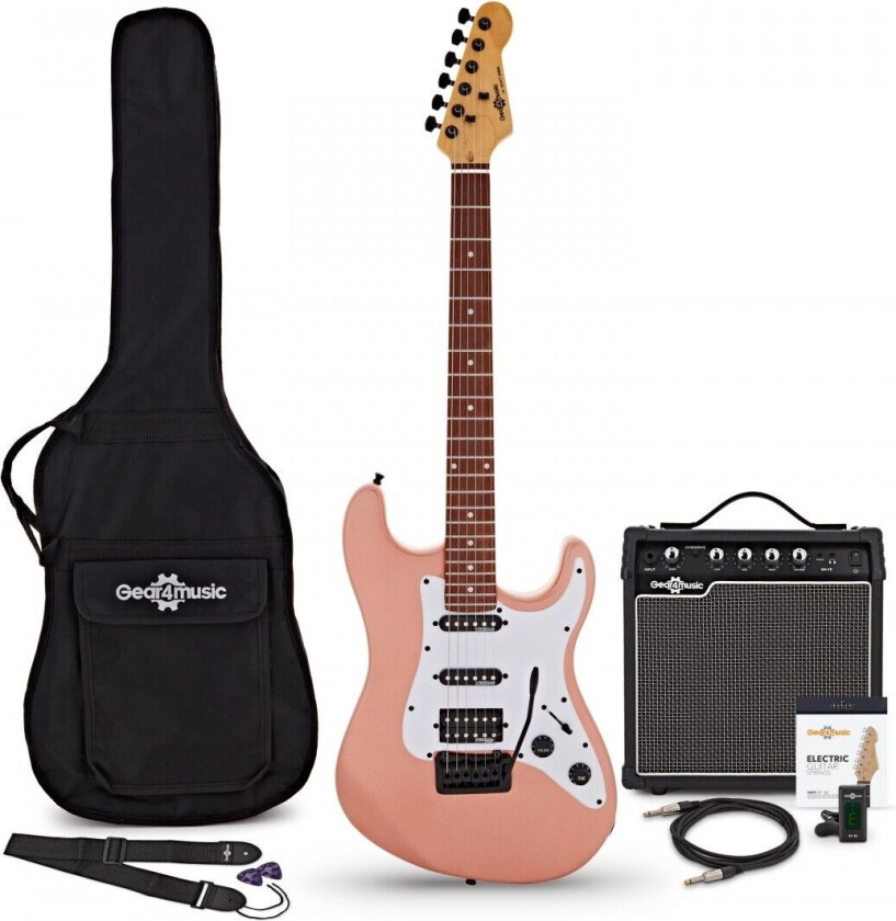 Gear4Music LA Select Modern Electric Guitar Pink 15W Guitar Amp & Accessory Pack