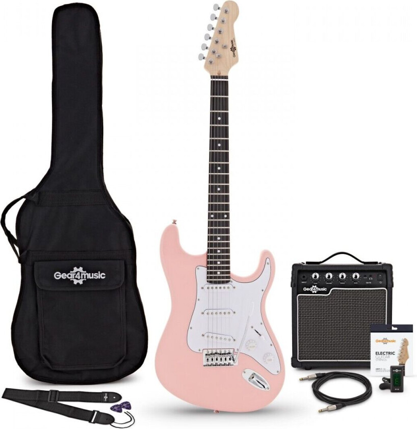 Gear4Music LA Elektrisk Gitar + Forsterkerpakke Rosa