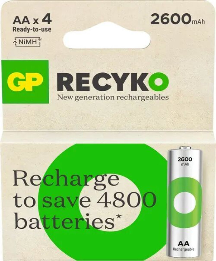 Gp Recyko Aa-batteri 2600mah 4-pakning