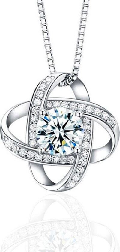 Firkløver hvit diamant anheng halskjede Sølv