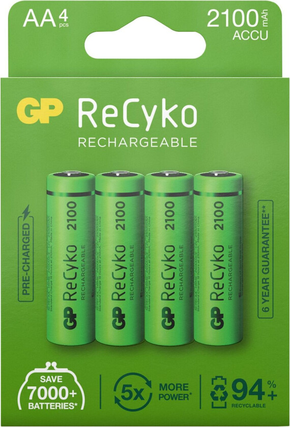 GP ReCyko AA-batteri, 2100 mAh, 4-pack