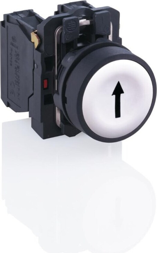 Harmony push button complete with spring return and flat touch surface in white with black arrow 1xno xb5aa3341