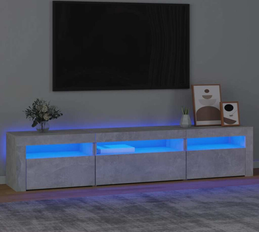 TV-benk med LED-lys betonggrå 195x35x40 cm