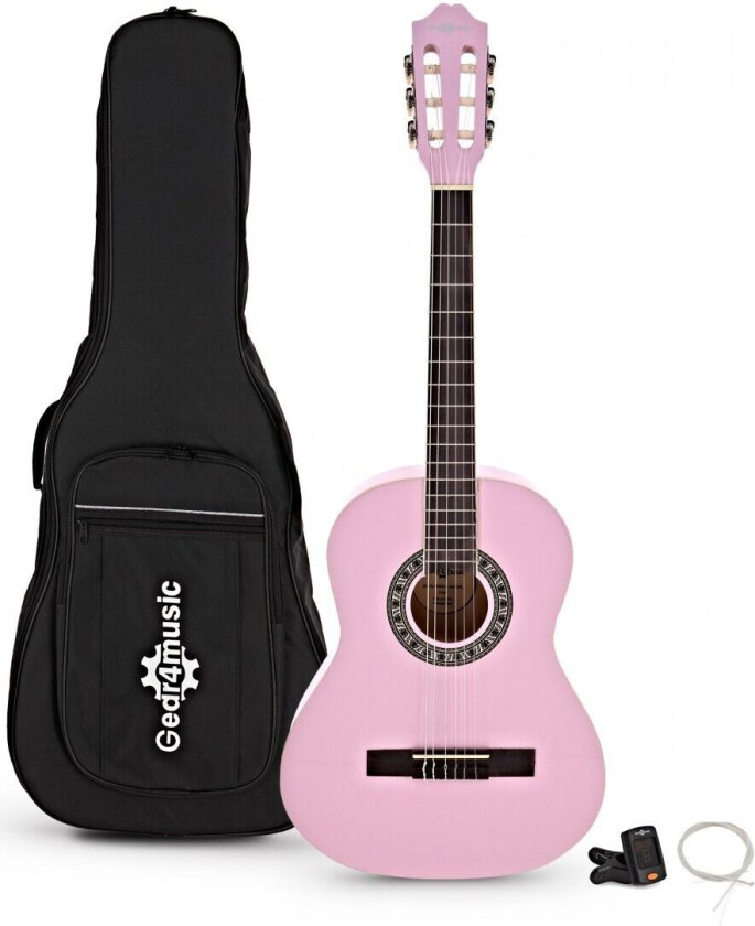 Gear4Music 3/4 Klassisk Gitarpakke Rosa fra Gear4Music