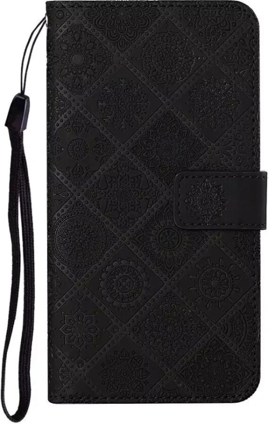 Samsung Galaxy S22+ (Plus) PU Skinn Flip Deksel med Lommebok Mønster med Blomster - Svart