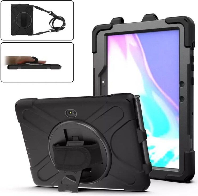 Samsung Galaxy Tab Active Pro / 4 Pro Håndverker Deksel med 360⁰ Stativ & Skulderstropp - Svart