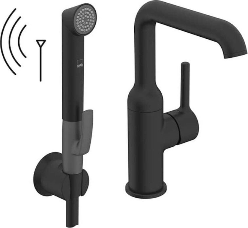 Optima Style Servantbatteri med Smart Bidetta, Sidegrep Pinnehendel Svart Matt