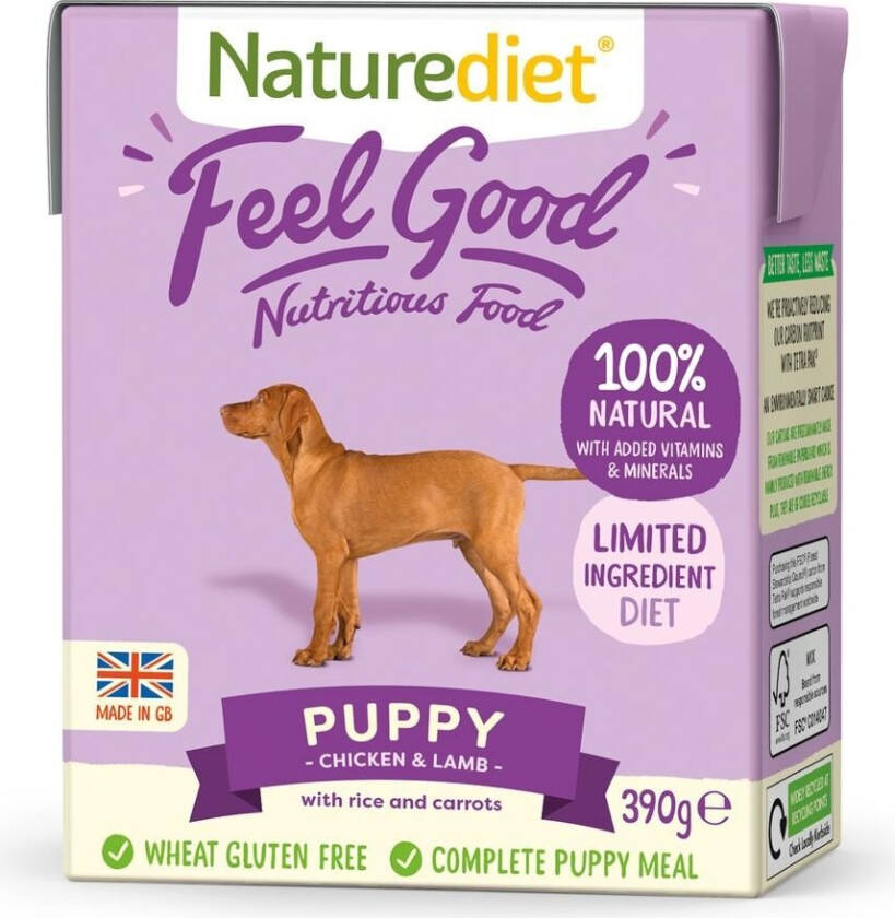 Naturediet Feel Good Puppy Kylling og lam (390 g)