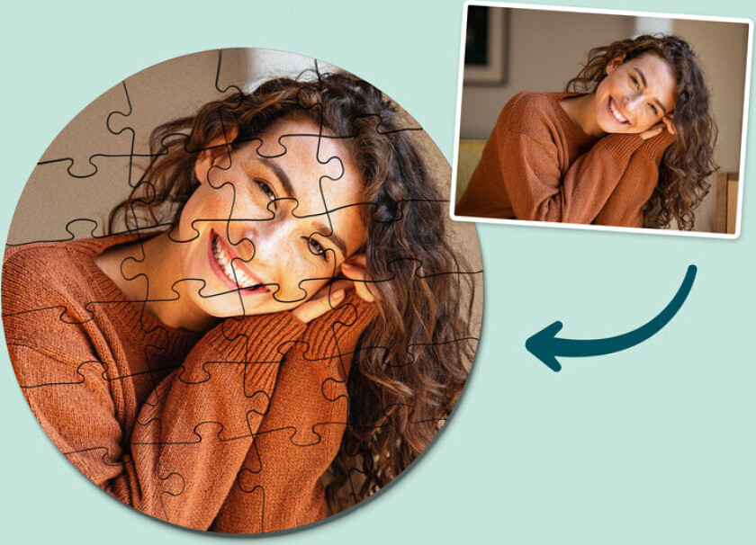 Personlig fotopuslespill i tre - Rund form