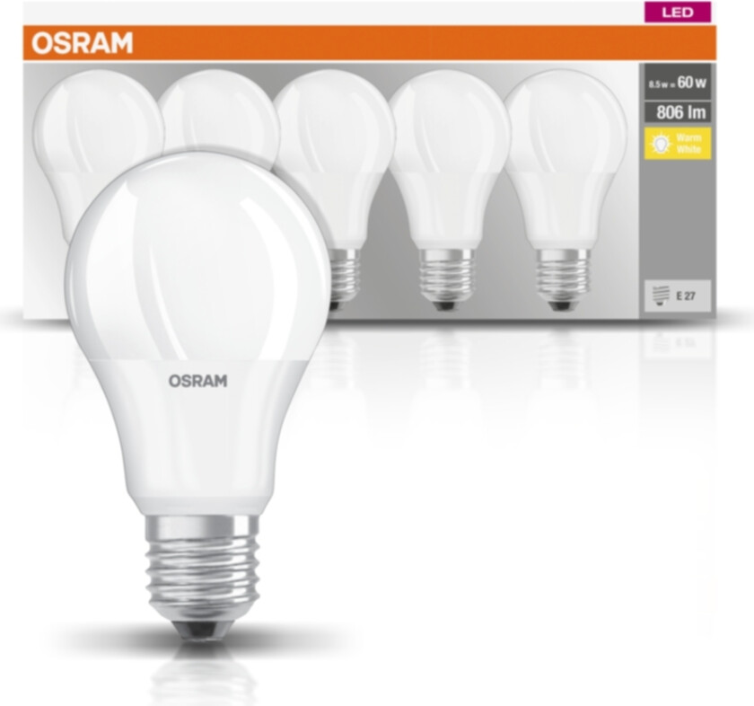 Osram BASE CLA60 8,5W/827 E27 5-pakning