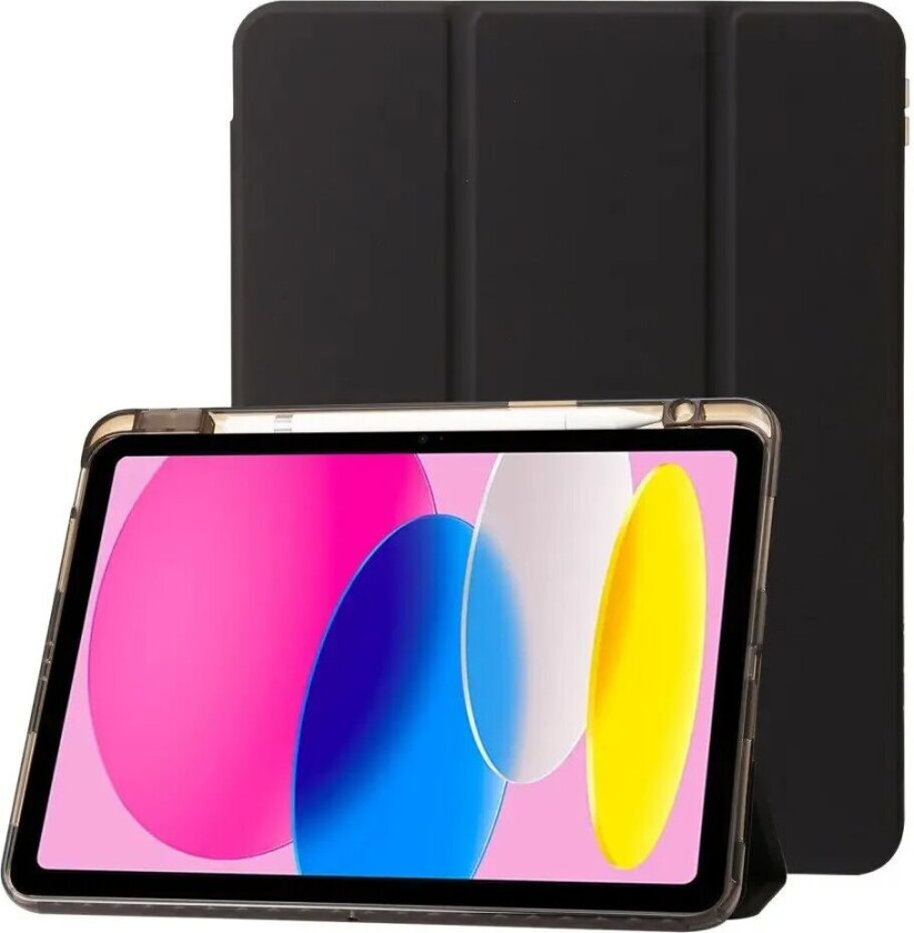 iPad 10.9" (2022) Tri-Fold Kunst Skinn Deksel med Apple Pencil Holder - Svart