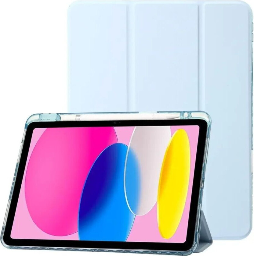 iPad 10.9" (2022) Tri-Fold Kunst Skinn Deksel med Apple Pencil Holder - Lyse Blå