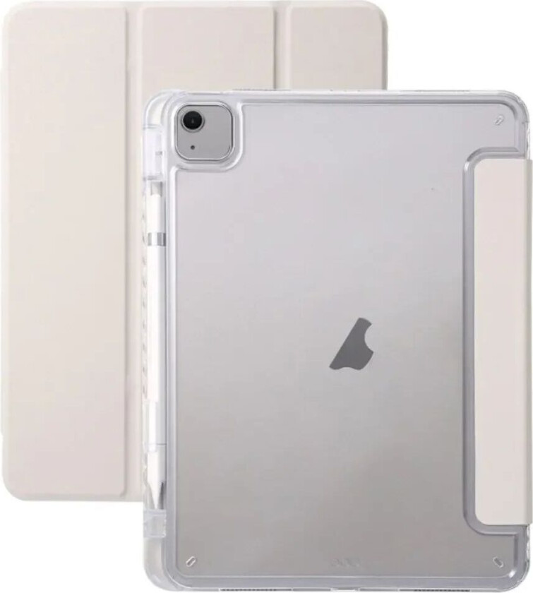 iPad Air 13" (2024) Tri-Fold Kunst Skinn Deksel med Apple Pencil Holder - Creme