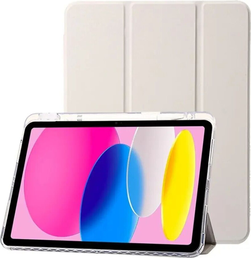 iPad 10.9" (2022) Tri-Fold Kunst Skinn Deksel med Apple Pencil Holder - Creme