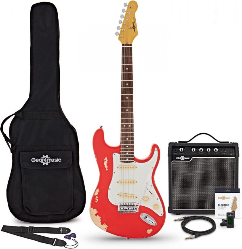 Gear4Music LA Select Legacy Electric Guitar Antique Red 15W Guitar Amp & Accessory Pack