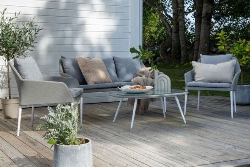 Spoga hagesett 4 deler lysegrå, hvit.