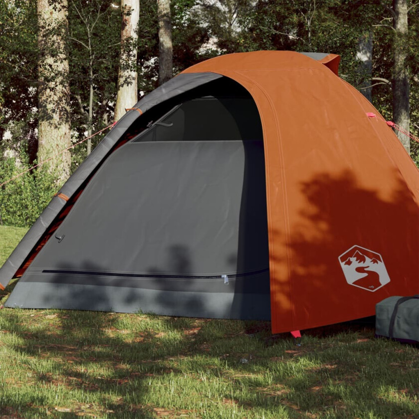 Campingtelt 4 personer grå og oransje 267x272x145 cm 185T taft