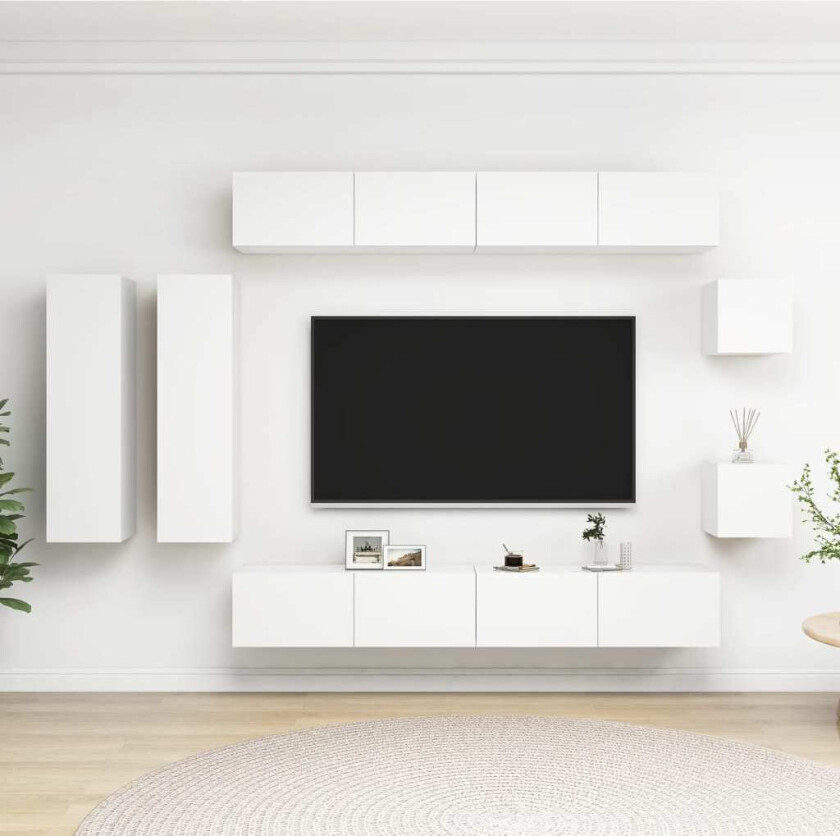 TV-benksett 8 deler hvit sponplate