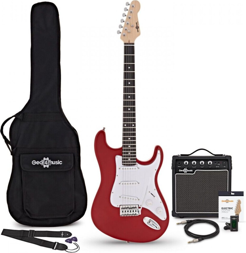 Gear4Music LA Elektrisk Gitar + Forsterkerpakke Rød