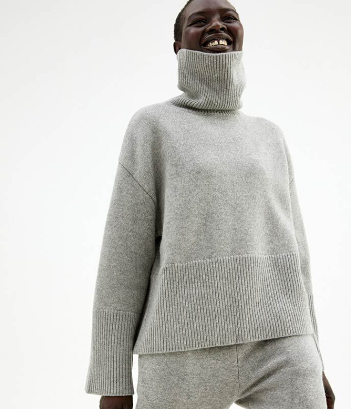 Oversized Høyhalset Strikkegenser Merinoull - Grey L