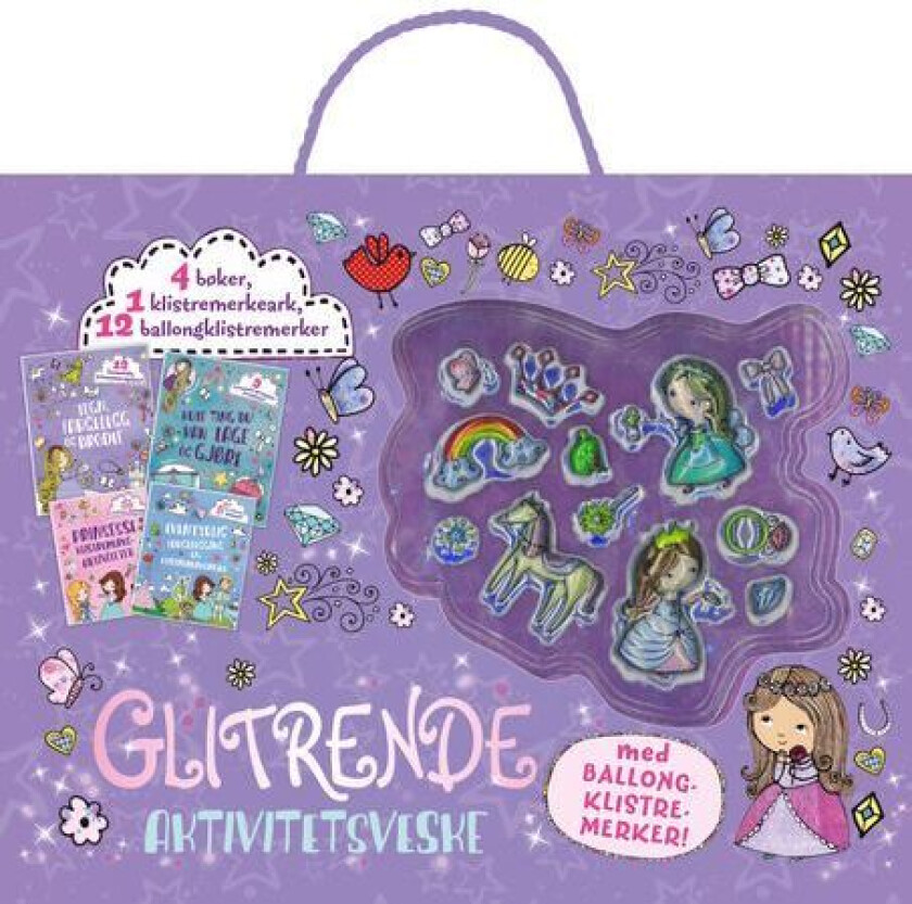 Glitrende aktivitetsveske. Med ballongklistremerker!