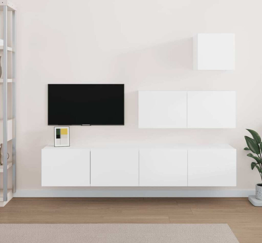 TV-benksett 4 deler hvit konstruert tre