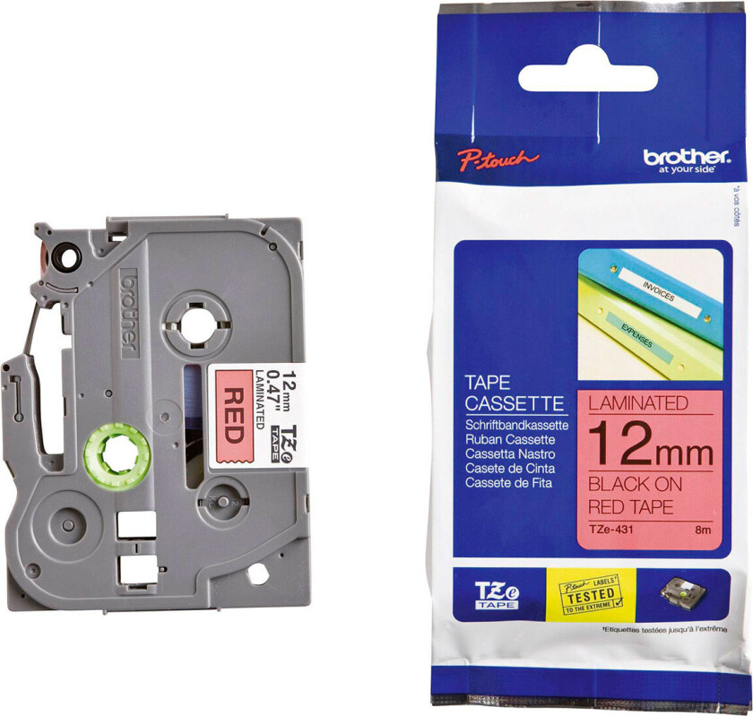 Tape 12mm Tze-431 Svart/r�d