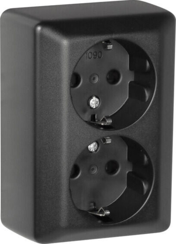 Stikkontakt Dobbel påvegg jord RS1090 PT Sort - 1511799