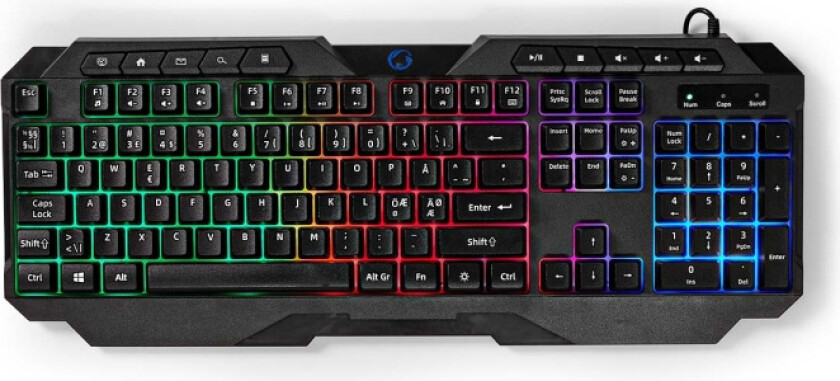 Nedis Wired Gaming Keyboard   USB Type-A   Membrantaster   LED   QWERTY   ND Layout   USB-Strøm   Strømkabel lengde: 1.30 m   Multimedia