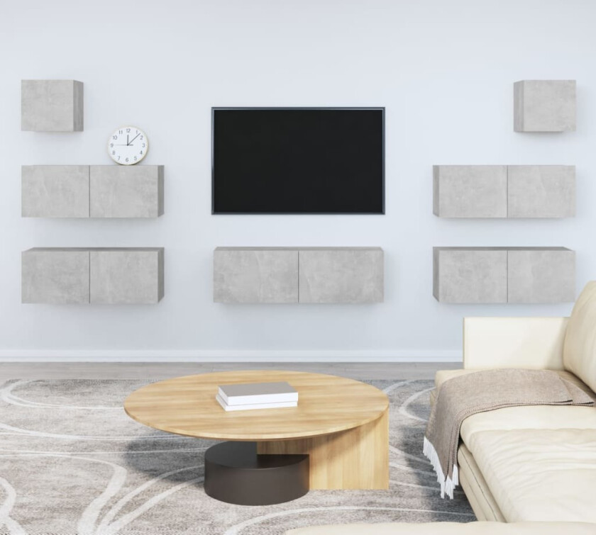 TV-skapsett 7 deler betonggrå konstruert tre