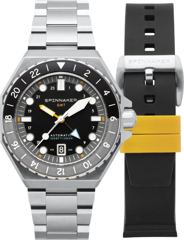 Dumas GMT Automatic Harbour Grey SP-5119-11 - Automatisk - Sølv - Herreklokker - Rustfritt stål - ledd m/pin - Safir