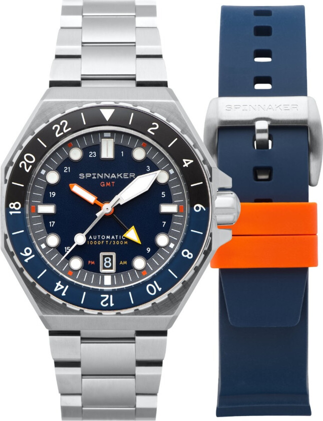 Dumas GMT Automatic Navy Black SP-5119-22 - Automatisk - Sølv - Herreklokker - Rustfritt stål - ledd m/pin - Safir