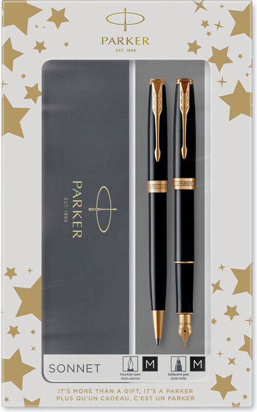 Bilde av SONNET, Svart, Gull, 2 stykker, Kulepenn + fyllepenn