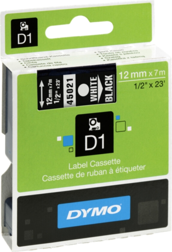 Dymo Tape D1 12mm Hvit/svart