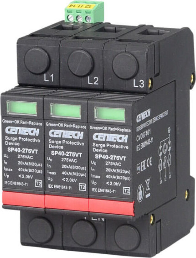 Overspenningsvern 3P T2 275V GDT m/signalkontakt - 1601197