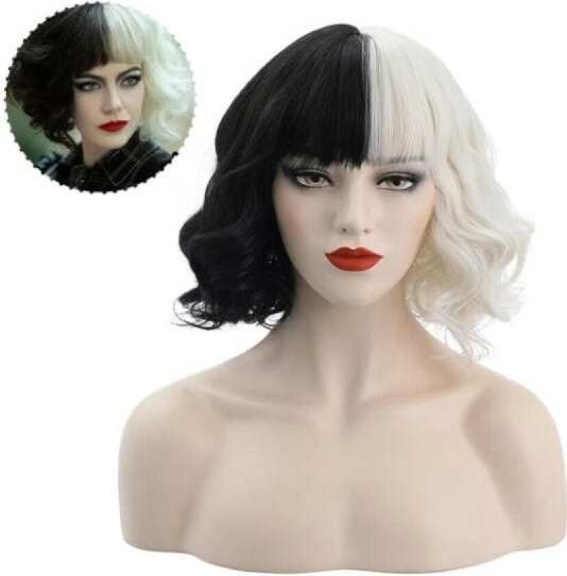 Cruella krøllete hår Wig Cosplay