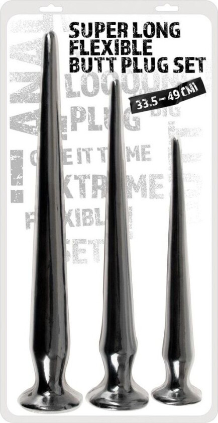 Super Long Flexible Butt Plug Set Black Ekstra lang analdildo