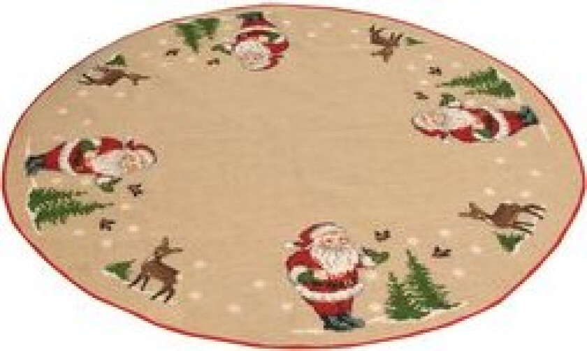 Broderisett Jute Juletreteppe Nisse Mater Fugler Ø170cm