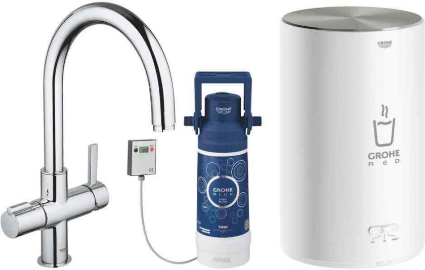Grohe Red II Basic Duo køkkenarmatur med kogende vand 4 l-kedel C-tud, krom
