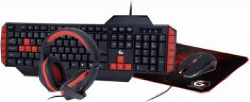 - keyboard mouse headset and mouse pad set - QWERTY - US - Tastatur, mus, hodesett og musematte sett - Amerikansk Engelsk - Rød