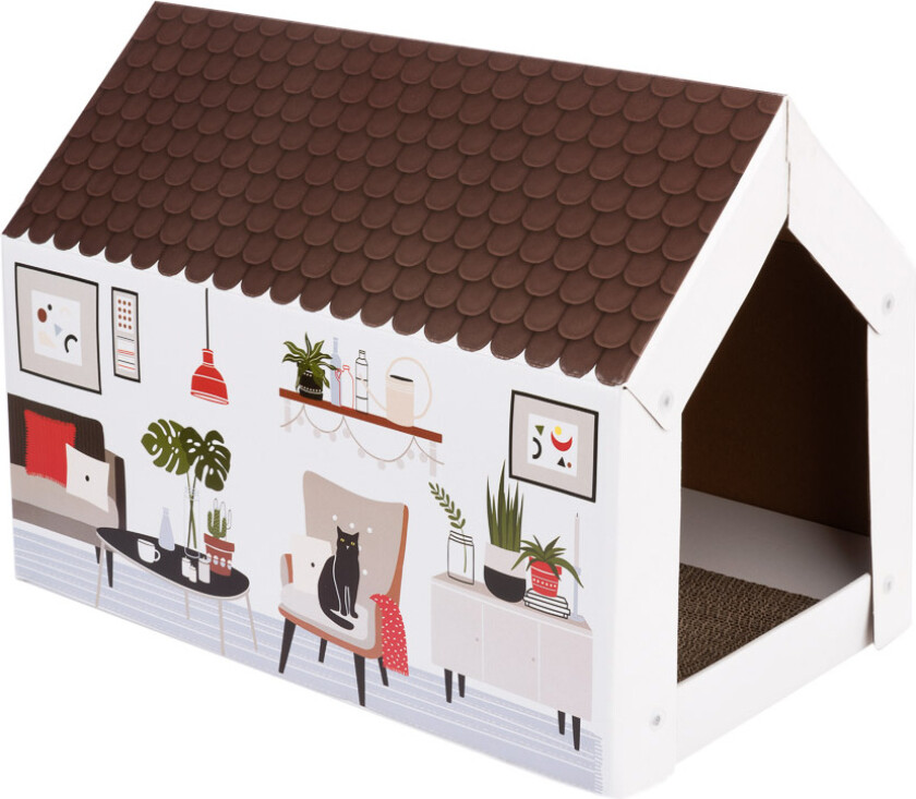 XL-Kattehus Home inkl. Klorebrett - Vinter - L 58 x B 36 x H 41 cm