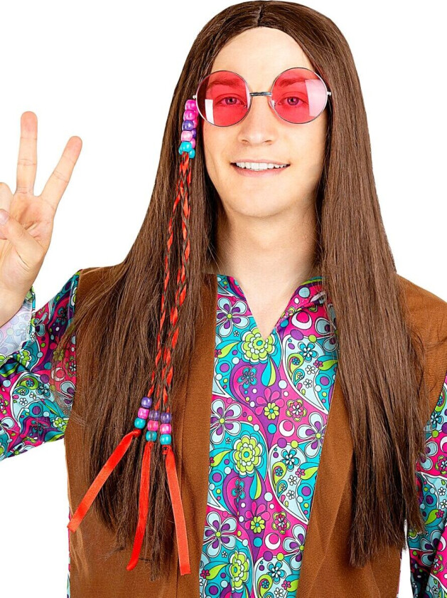 FUNIDELIA Brun Hippie Parykk til dame og mann - Størrelse: 0 - Brun