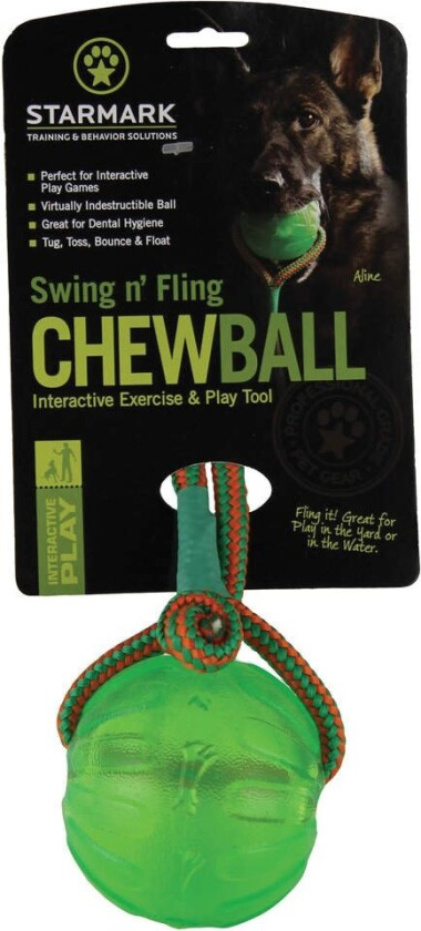 Starmark Swing Fling Tyggeball med tau 8,9 cm