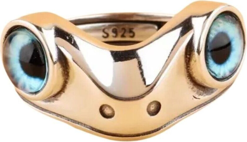 Justerbar Ringfrosk med blått øye - Lekne smykker i messing og sink