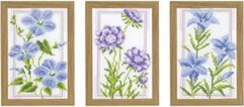 Broderipakke Bilder Lilla blomster 3-pk