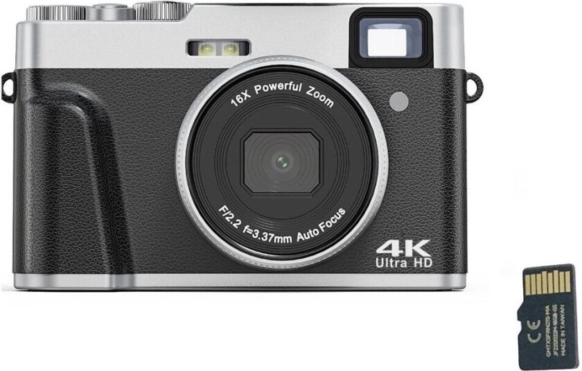 Digitalkamera 4K/48MP/16X Zoom/Autofokus/Søker/Anti-Shake med 32GB minnekort