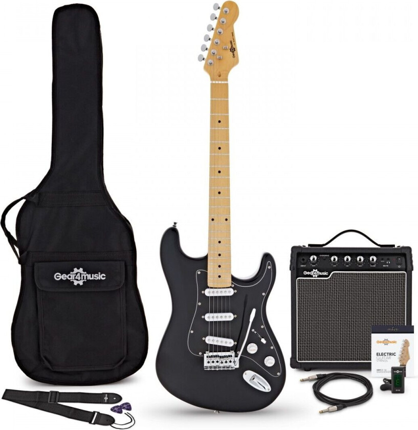 Gear4Music LA Select Electric Guitar Black 15W Guitar Amp & Accessory Pack